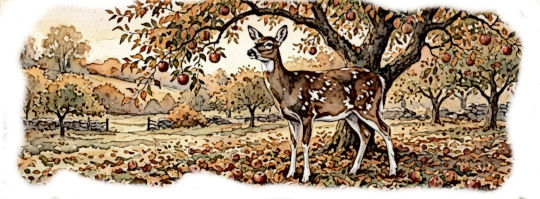 Piebald Deer under an Apple tree
