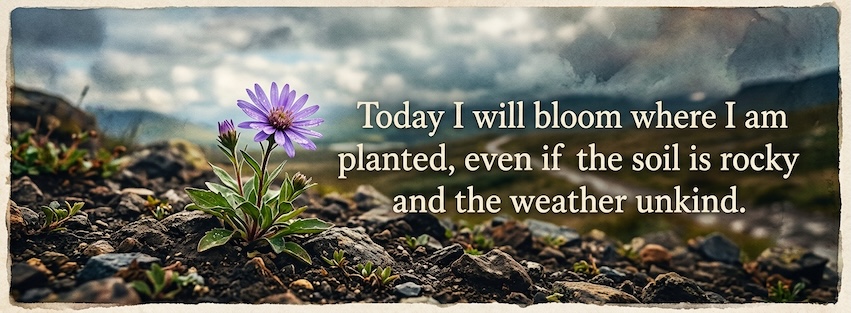 Today I will bloom where I am planted, even if the soil is rocky and the weather unkind.