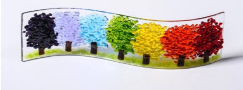 Glass art of tree changing seasonally